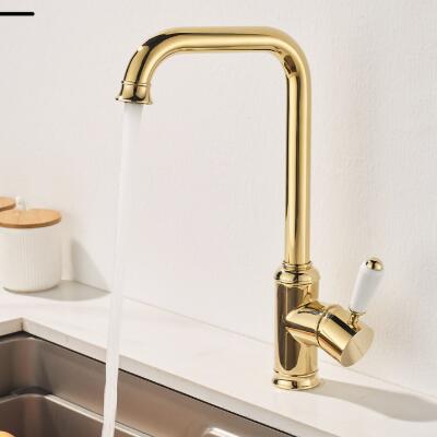 Antique Gold 360°Swivel Spout Single Handle Full Copper Kitchen Sink Tap T02001G