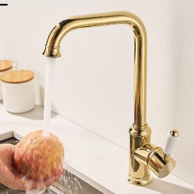 Antique Gold 360°Swivel Spout Single Handle Full Copper Kitchen Sink Tap T02001G