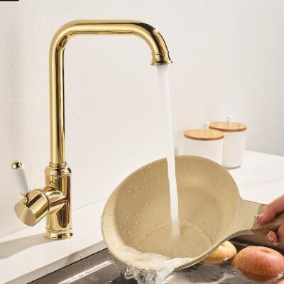 Antique Gold 360°Swivel Spout Single Handle Full Copper Kitchen Sink Tap T02001G