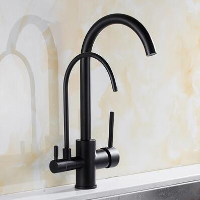 Three Ways Kitchen Taps Black Bronze Brass Drinking Water Mixer Kitchen Sink Tap T0208B