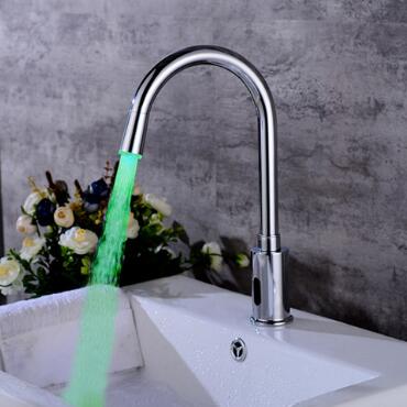 Automatic Taps Brass Chrome Finish LED Color Changing Mixer Bathroom Sink Tap T0220