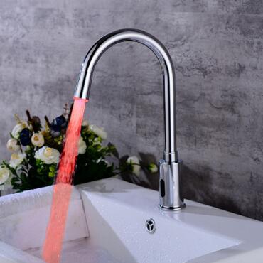 Automatic Taps Brass Chrome Finish LED Color Changing Mixer Bathroom Sink Tap T0220 - Click Image to Close