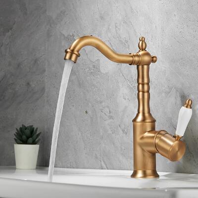 Antique Brass 360°Swivel Spout Single Handle Bathroom Basin Mixer Tap T0228A