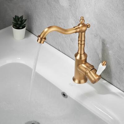 Antique Brass 360°Swivel Spout Single Handle Bathroom Basin Mixer Tap T0228A