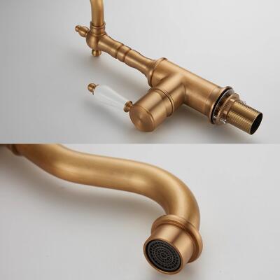 Antique Brass 360°Swivel Spout Single Handle Bathroom Basin Mixer Tap T0228A