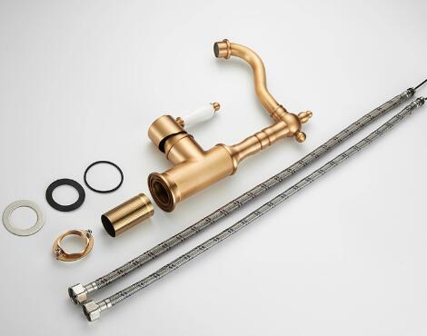 Antique Brass 360°Swivel Spout Single Handle Bathroom Basin Mixer Tap T0228A