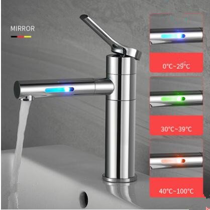 LED Color Changing Waterfall 360° Rotatable Chrome Mixer Bathroom Sink Tap T0228C - Click Image to Close