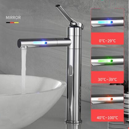 LED Color Changing Waterfall 360° Rotatable Chrome Mixer Tall Bathroom Sink Tap T0228CL