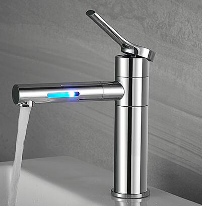 LED Color Changing Waterfall 360° Rotatable Chrome Mixer Bathroom Sink Tap T0228C - Click Image to Close