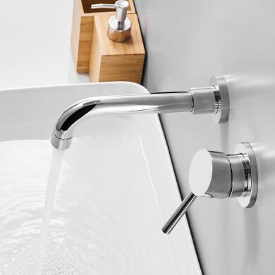 Brass Concealed Installation Chrome Wall Mounted Bathroom Sink Tap T0235C - Click Image to Close