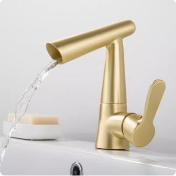 Antique Basin Tap Art Designed Nickel Brushed Golden Mixer Waterfall Bathroom Sink Tap T0243G