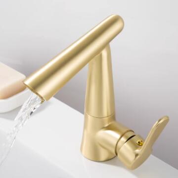 Antique Basin Tap Art Designed Nickel Brushed Golden Mixer Waterfall Bathroom Sink Tap T0243G