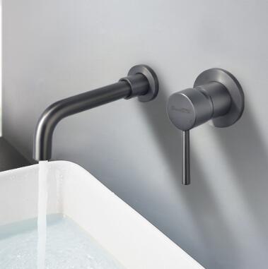 Antique Grey Brass Concealed Installation Wall Mounted Bathroom Sink Tap T0245Y - Click Image to Close