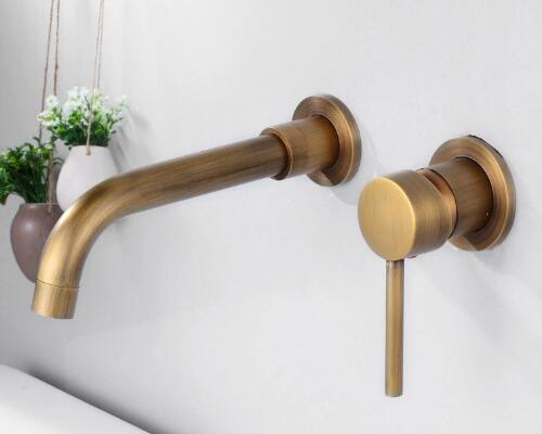 Antique Brass 360 °Swivel Spout Single Handle Wall Mounted Basin Taps T0246A