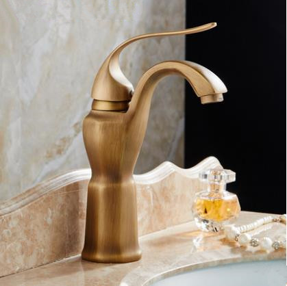 Art Designed Antique Brass Mixer Bathroom Sink Tap T0248A - Click Image to Close