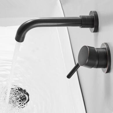 Black Bronze Brass Concealed Installation Wall Mounted Bathroom Sink Tap T0255B - Click Image to Close