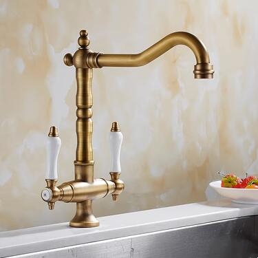 Traditional Double Handle Antique Classic Kitchen Sink Mixer Tap T0265A - Click Image to Close