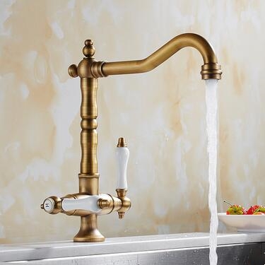 Traditional Double Handle Antique Classic Kitchen Sink Mixer Tap T0265A - Click Image to Close