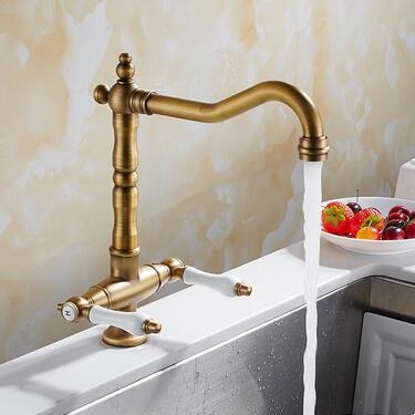 Traditional Double Handle Antique Classic Kitchen Sink Mixer Tap T0265A - Click Image to Close