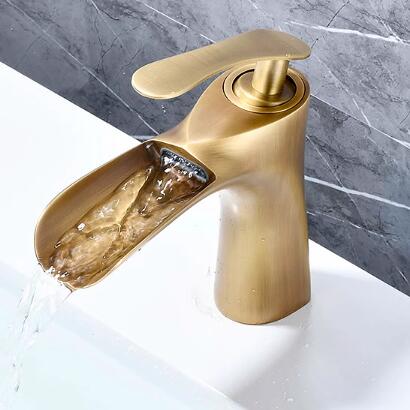 Antique Basin Tap Antique Brass Mixer Water Waterfall Bathroom Sink Tap T0268A - Click Image to Close