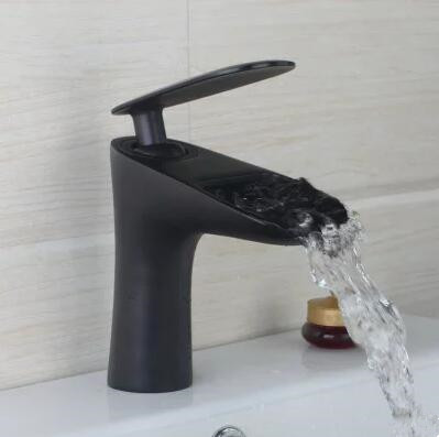 Antique Black Bronze Brass Waterfall Mixer Bathroom Sink Tap T0269B - Click Image to Close