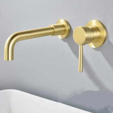 Antique Nickel Brushed Golden Wall Mounted Mixer Bathroom Sink Tap T0275G - Click Image to Close