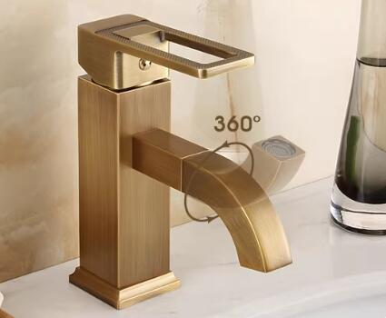 Antique Brass Bathroom Basin Taps Vintage Style Single Lever Rotating Water Outlet Nozzle Basin Mixer Sink Taps T0277A - Click Image to Close