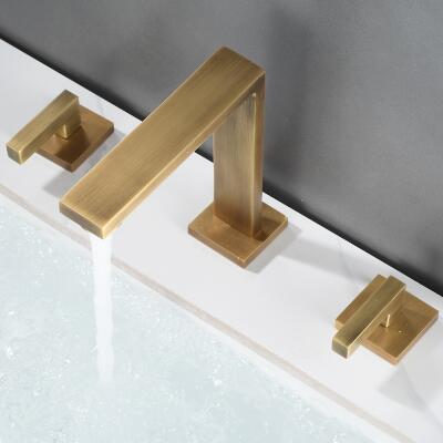 Antique All Copper European-Style Three-Hole Bathroom Basin Mixer Tap T0278A