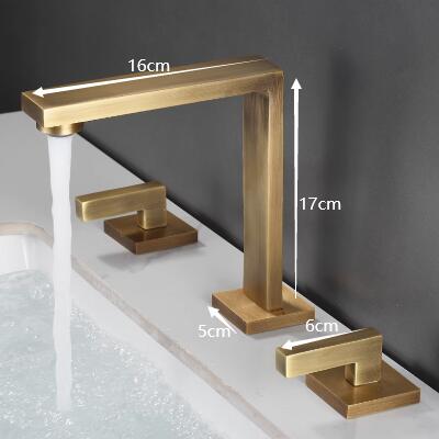 Antique All Copper European-Style Three-Hole Bathroom Basin Mixer Tap T0278A