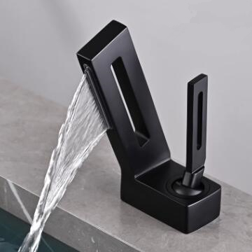 Black Brass Creative Cabinet Waterfall Mixer Bathroom Sink Taps T0278B