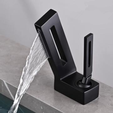 Black Brass Creative Cabinet Waterfall Mixer Bathroom Sink Taps T0278B - Click Image to Close