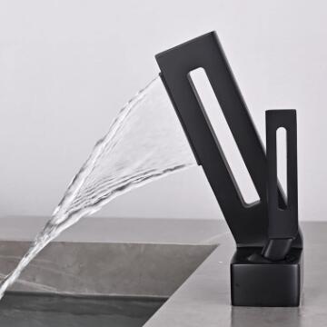 Black Brass Creative Cabinet Waterfall Mixer Bathroom Sink Taps T0278B - Click Image to Close