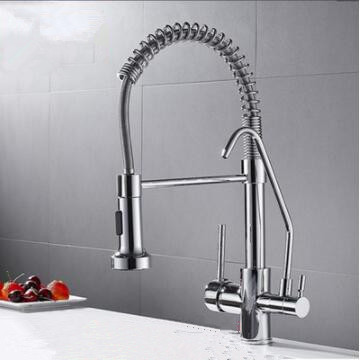 Chrome Brass Pull Down Kitchen Tap Rotatable Drinking Water SPRING Kitchen Sink Tap T0288C - Click Image to Close