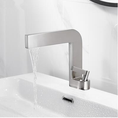 Basin Tap Simple Designed Nicel Brushed Brass Mixer Bathroom Sink Tap T0299N - Click Image to Close