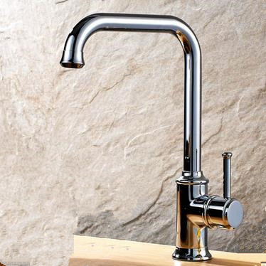 Bright Silver Finish Brass Single Handle Swivel Kitchen Tap T03001 - Click Image to Close