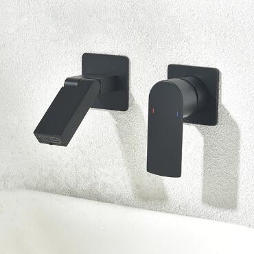 Black Brass Wall Mounted Concealed Splashproof Mixer Bathroom SInk Taps T0330B - Click Image to Close