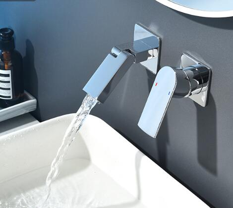 Chrome Brass Wall Mounted Concealed Splashproof Mixer Bathroom SInk Taps T0330C - Click Image to Close
