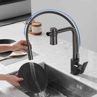 Filter with Drinking Water Grey Pull Down 3-Way Kitchen Tap T0355G