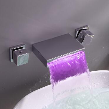 Brass Chrome LED Color Changing concealed Installation Bathroom Sink Tap T0368