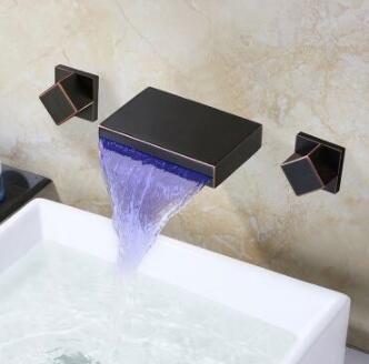 Black Brass LED Color Changing concealed Installation Bathroom Sink Tap T0368B