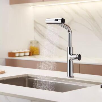 Brass Chrome Finished Waterfall Pull Down Mixer Kitchen Sink Taps T0368C - Click Image to Close