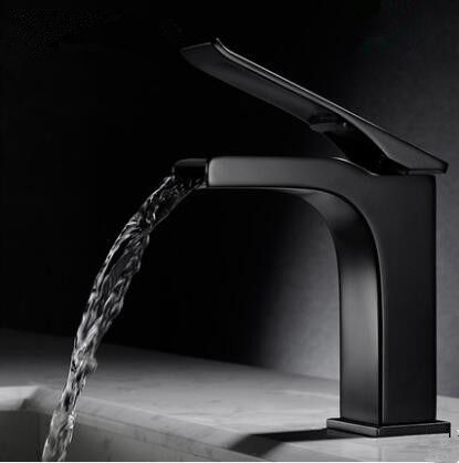 Bathroom Basin Tap Brass Black Special Designed Waterfall Bathroom Sink Tap T0369B - Click Image to Close