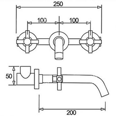 Antique Brass Concealed Installation Wall Mounted Two Handles Bathroom Sink Tap T0375A