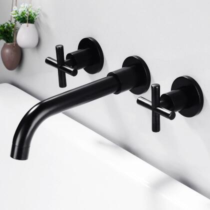 Black Concealed Installation Wall Mounted Swivel Spout Bathroom Sink Tap T0375B