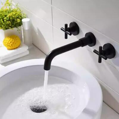 Black Concealed Installation Wall Mounted Swivel Spout Bathroom Sink Tap T0375B