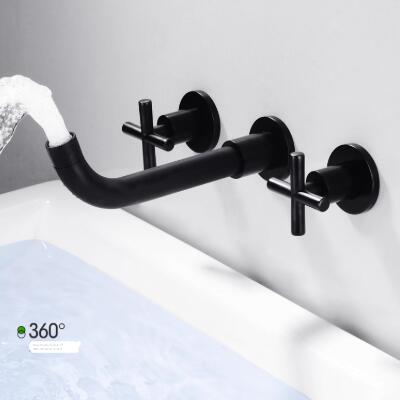Black Concealed Installation Wall Mounted Swivel Spout Bathroom Sink Tap T0375B