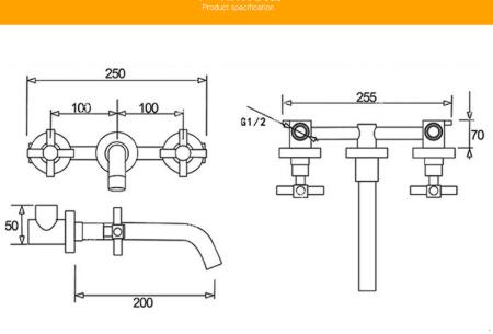 Black Concealed Installation Wall Mounted Swivel Spout Bathroom Sink Tap T0375B