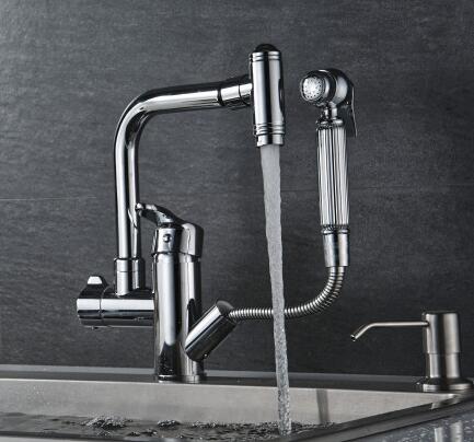 Chrome Finished Brass Pull Out 780° Rotatable Kitchen Sink Tap T0378C - Click Image to Close