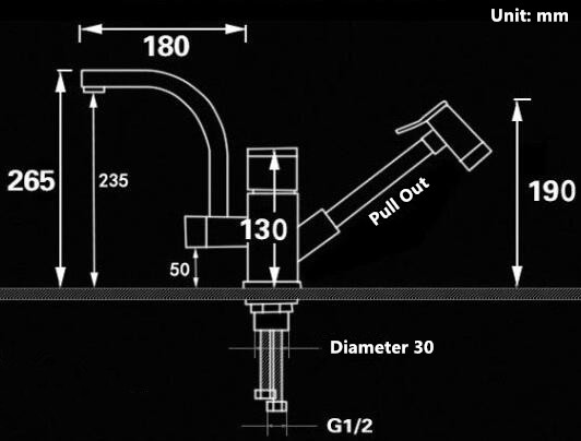 Chrome Finished Brass Pull Out 780° Rotatable Kitchen Sink Tap T0378C