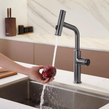 Brass Gun-Grey Finished Waterfall Spout Pull Down Kitchen Sink Tap T0388G - Click Image to Close